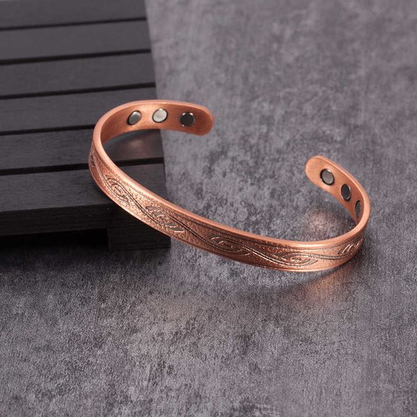 Vinterly Magnetische Armbänder Armreifen Vintage Reines Kupfer Armband Gesundheit Energie Arthritis Offene Manschette Verstellbarer Schmuck für Frauen Q0717