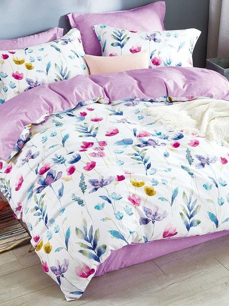 

bedding sets set simple purple floral duvet cover pillowcase bed sheet printing quilt flat twin