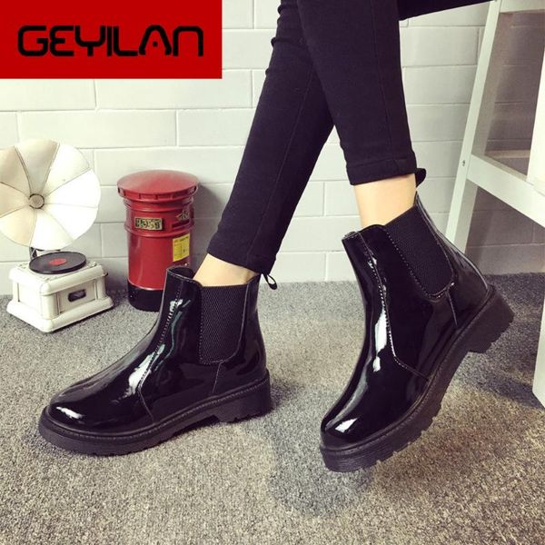 

boots size 35-40 flat platform women shoes autumn winter rainboots fashion round toe slip-on elastic band ladies, Black