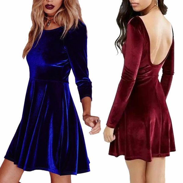 

casual dresses 2021 spring european and american women's wear backless golden velvet long sleeves, Black;gray