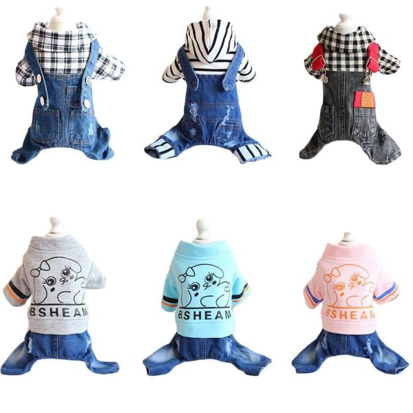 

dog apparel jumpsuit clothes spring autumn denim for dogs york thick clothing small coat overalls jeans costume xs-xxl