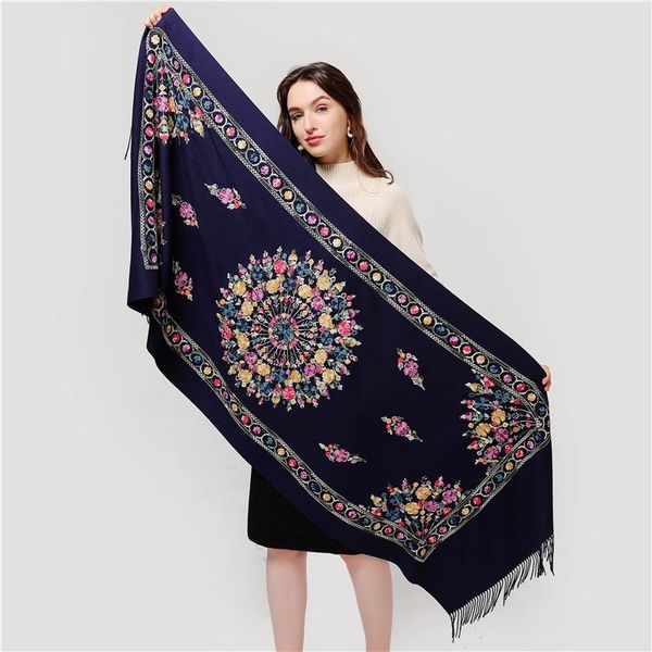 

scarves 2021 women scarf winter cashmere lady shawls and wraps female blanket embroidery scarfs luxury designer, Blue;gray