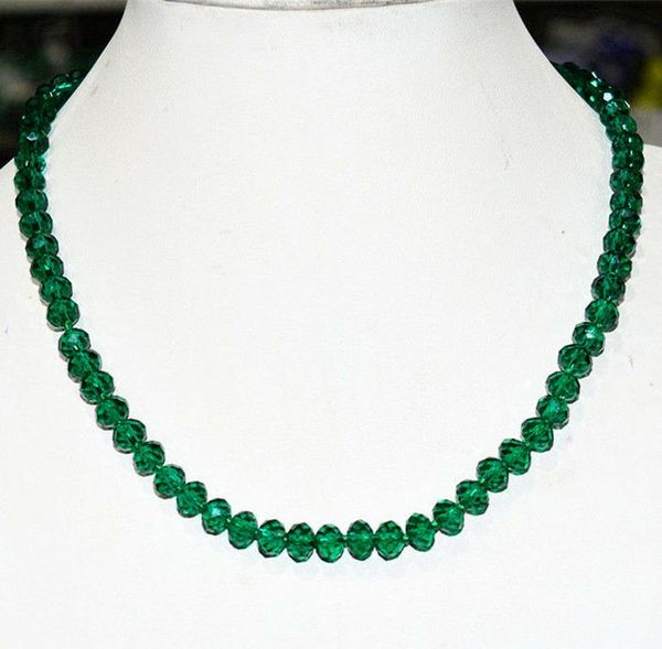 

chains faceted 5x8mm green crystal rondelle beads necklace 18'', Silver
