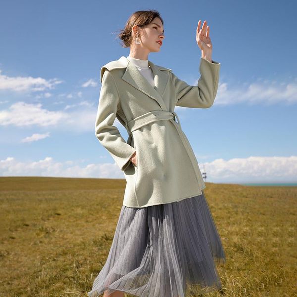 

women's wool & blends double sided tweed coat medium long pure small in autumn and winter 2021, Black