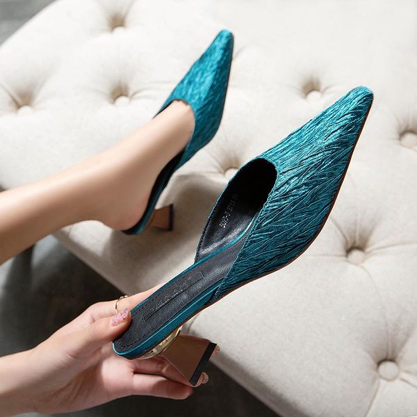 

slippers summer style ladies muller temperament pointed stiletto half drag high heels large size women's shoes 35-40., Black