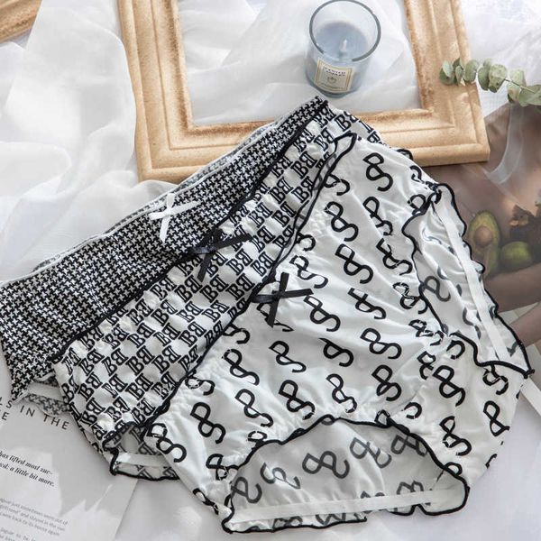 

briefs panties bingsi ins live broadcast of middle waist girl's with letter printing and auricular eing women's traceless, Black;white