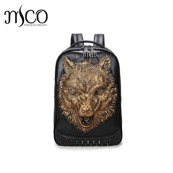 

backpack hight quality large capacity men restore rivet emboss 3d wolf bag halloween cool alligator leather lapbags