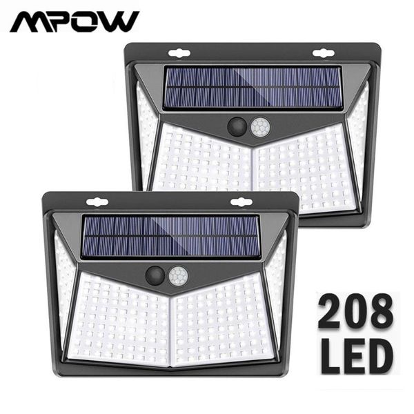 

solar lamps outdoor 208 led light for mpow pir motion sensor 3 lighting modes ip65 waterproof 270Â° wide angle power