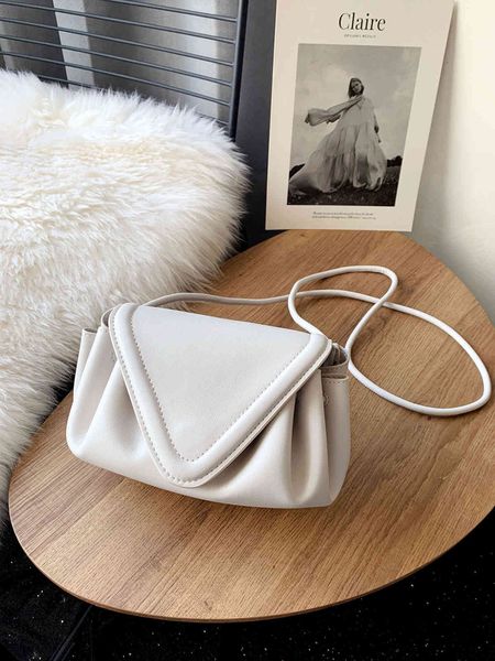 

bottega female summer pleated messenger high-grade foreign style texture leather white triangle dumpling bag designer handbag wan