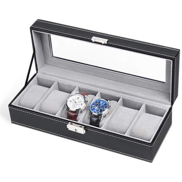 

watch boxes & cases 6/6+3/8+2/12 grids box pu leather gray inner storage case organizer equipped with a word lock jewelry, Black;blue