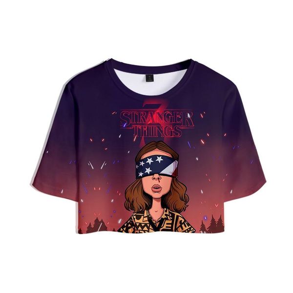 

horror tv series stranger things women t shirt season 3 3d print girl short cap sleeve casual clothes, White