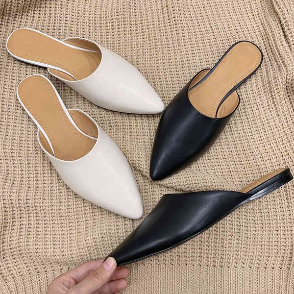 

flip flop fashion baotou half pointed flat mule women wear slippers, Black