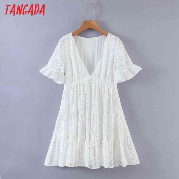 Mulheres de algodão bordado vestido romântico manga curta femininas mini vestidos vestidos qw68 210416