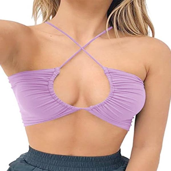 

women's tanks & camis y2k harajuku solid color long basic bow tie drawstring lace halter neck wrap chestless strapless cross sling ladi, White