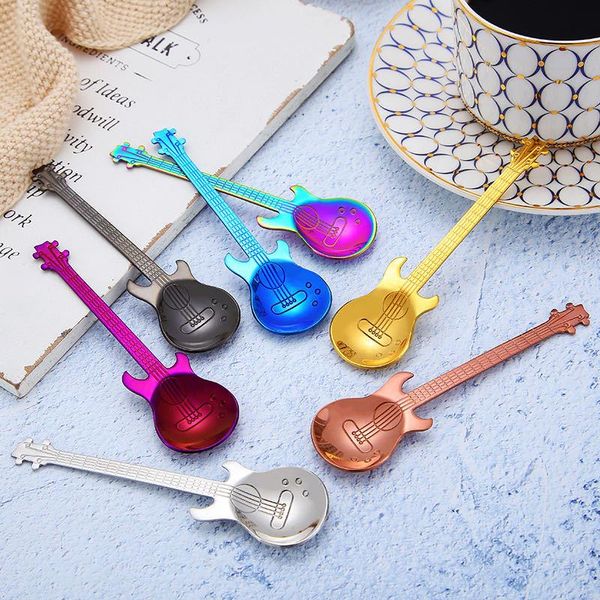 

spoons creative guitar rainbow stainless steel coffee&tea spoon flatware drinking tools dessert