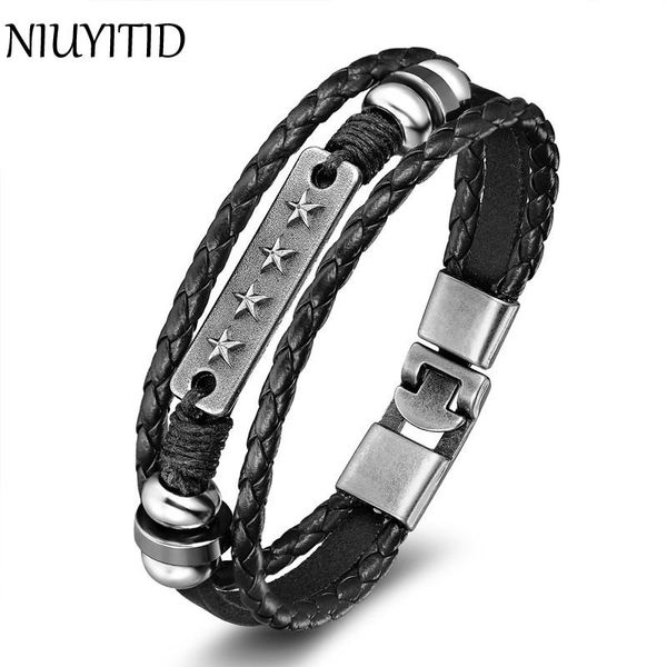 

charm bracelets niuyitid men bracelet black multilayer braided leather simple star alloy accessories jewellery female pulseiras, Golden;silver