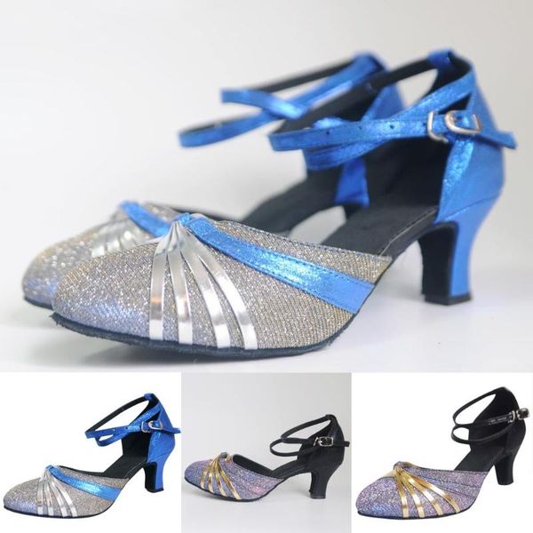 

dress shoes 2021 women's dance sandals spring summer ladies sequins glitter ballroom latin tango rumba shoe mid heel, Black