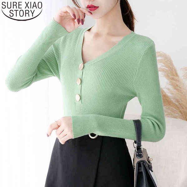 

korean pullover knitted sweater fashion solid 5 colors knitwear v-neck long sleeve winter clothes women 10918 210417, White;black