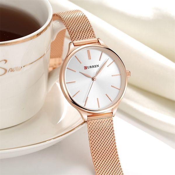 Curren Watches WristWatche Marca Moda Dress Senhoras Pulseira Relógio Rose Gold Clock Presentes 210616