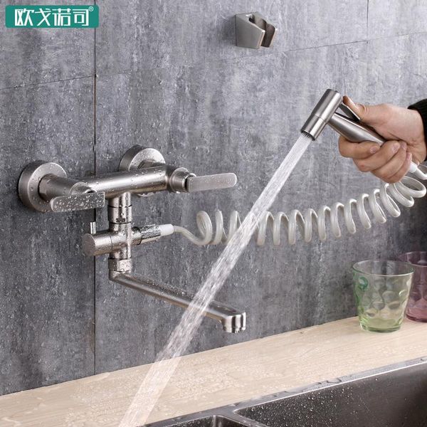 Torneiras de cozinha Conjunto de parede Torneira Double Handle Mixing Water Tap para pia