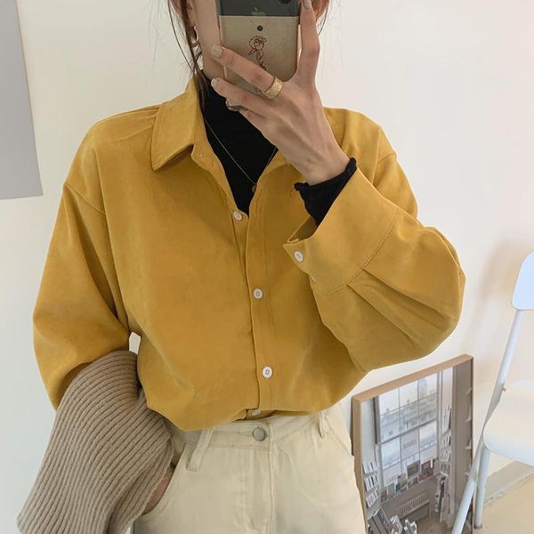 

women's blouses & shirts autumn winter oversized long sleeve women solid color loose leisure corduroy shirt blouse plus size blusas a6, White