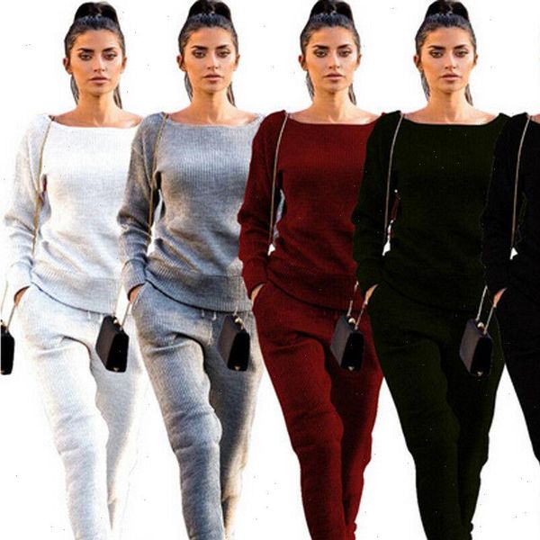 

3 colors winter solid black womens tracksuits tracksuit hoodies sweatshirt pants sets sport wear casual loose colthes, Gray