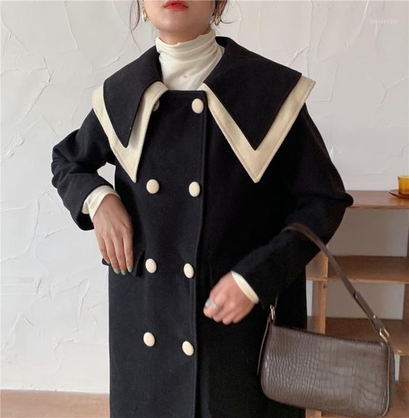 

women's wool & blends winter coat women oversize fashion cashmere outerwear female long thickening warm woolen overcoat womens trench c, Black