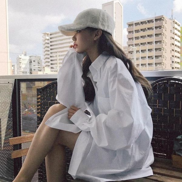 

women's blouses & shirts white women spring fashion oversize cardigan loose medium long sleeve harajuku