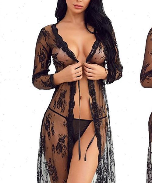 

club lace long robe women dresses babydoll underwear g string costumer lenceria mujer porno female, Black;gray