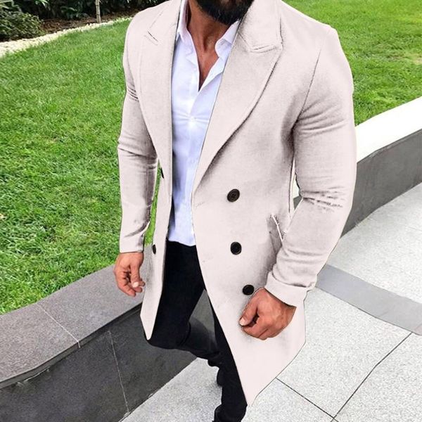 

men's trench coats casual slim fit overcoats 2021 men fashion autumn long warm button coat luxury abrigo pockets jacket streetwear, Tan;black