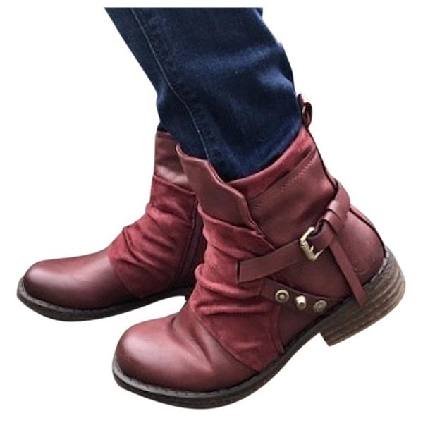 

boots women's winter boot fashion zip up ladies outdoor solid square heels shoes thick-soled plus velvet short snow boots#g, Black