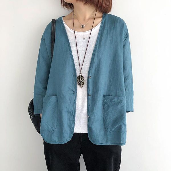 

women's jackets jacket cotton linen women solid color long sleeve summer thin female fashion loose casual clothes, Black;brown