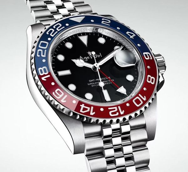 

wristwatches classic gmt black ceramic red blue bezel men mechanical stainless steel automatic eta2813 jubilee bracelet master watches, Slivery;brown