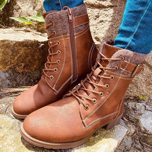 

boots women ankle motorcycle 2021 woman zipper low heels women's lace up female winter warm plush shoe ladies footwear plus size1, Black