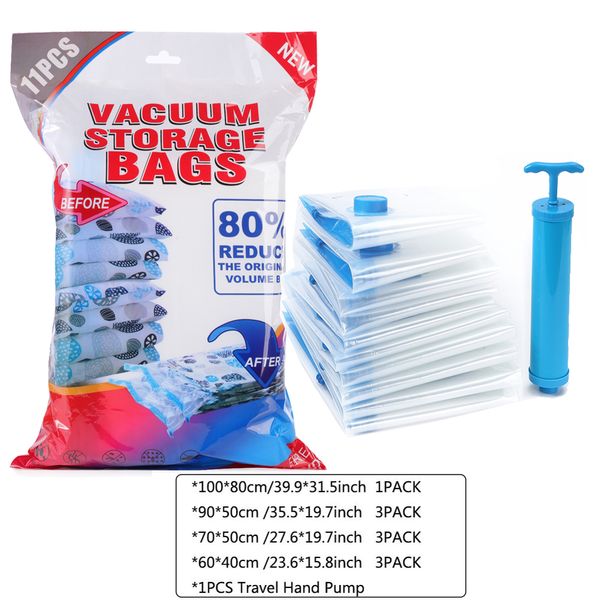 

7-11pcs vacuum bag reusabe vacuum storage bags for coth compressed bag with hand pump trave save space sea banket organizer