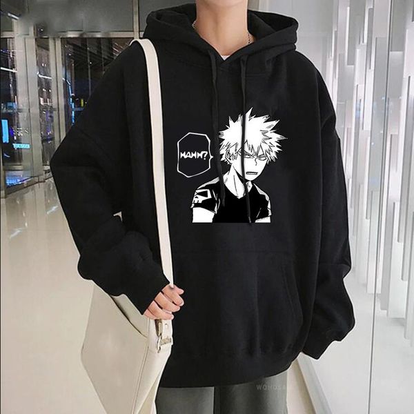 

men's hoodies & sweatshirts harajuku my hero academia street japanese anime bakugou katsuki black white printed women loose hooded
