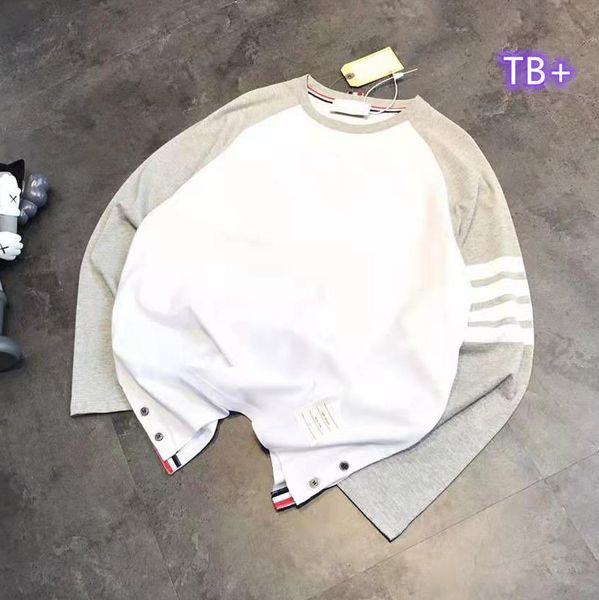 

fashion brand tb 21 spring new men's and women's four bar split round neck raglan sleeve thin lovers' bottom shirt, Black