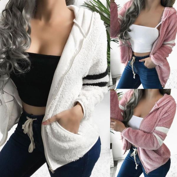 

casual striped hoodies zipper long sleeve short women open stitch cardigans womens jacket coats and jackets1, Black;brown