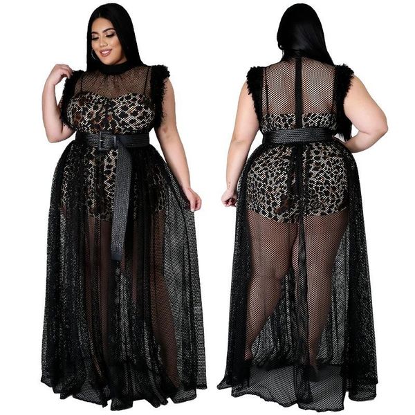 

ethnic clothing summer dress women plus size mesh with leopard lining transparent club party maxi dresses wholesale drop, Red