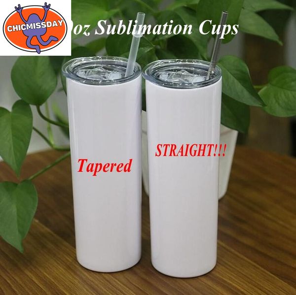 

us stock diy sublimation tumbler 20oz straight tumblers metal straw stainless steel slim tumble vacuum insulated travel mugs gift 825