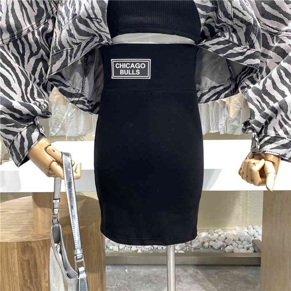 

thin niche design savage skirt waist high side label letter, Black