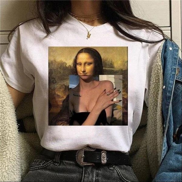 

women mona t shirt lisa aesthetic harajuku girl female ullzang vintage 90s fashion tees drop ship, White