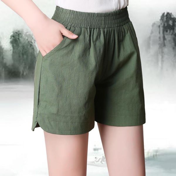 

summer casual chic 6 women shorts color cotton linen youth street high waist, White;black