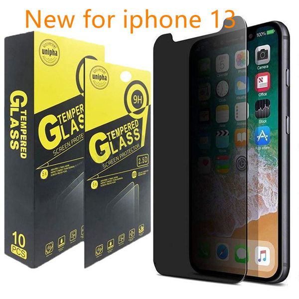 

9h privacy anti-spy anti-glare tempered glass screen protector for iphone 13 12 11 pro xr ix/xs max 8 7 6s plus with retail package
