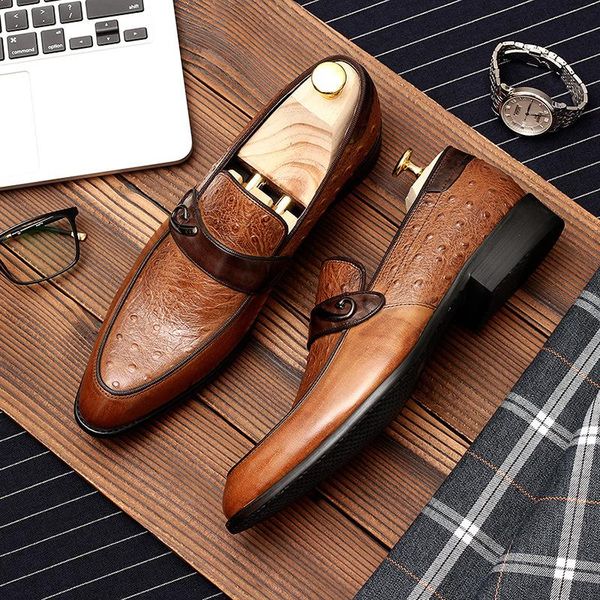 

dress shoes phenkang mens formal genuine leather oxford for men black 2021 wedding slip on brogues