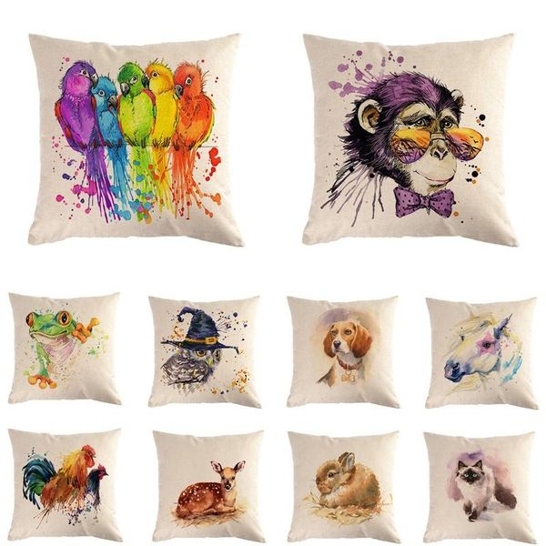 

cushion/decorative pillow 45*45cm cartoon watercolor animals cotton linen throw cushion cover home decoration sofa bed decor decorative
