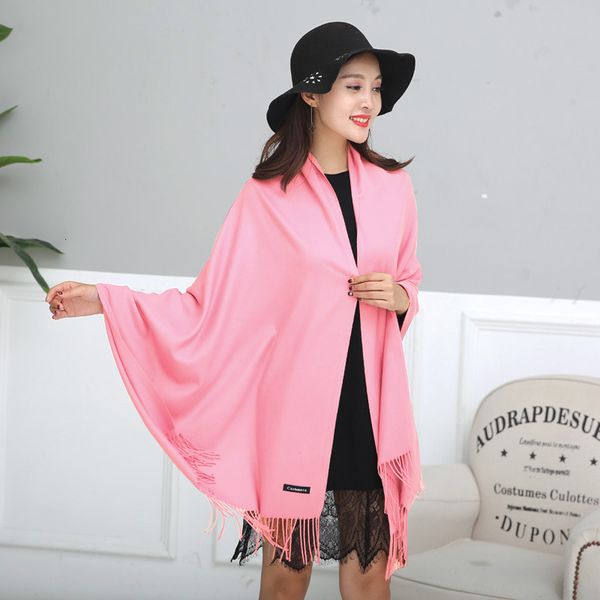 

scarve autumn and winter double flower solid color imitation cashmere classic tassel shawl warm dual-purpose scarf, Blue;gray