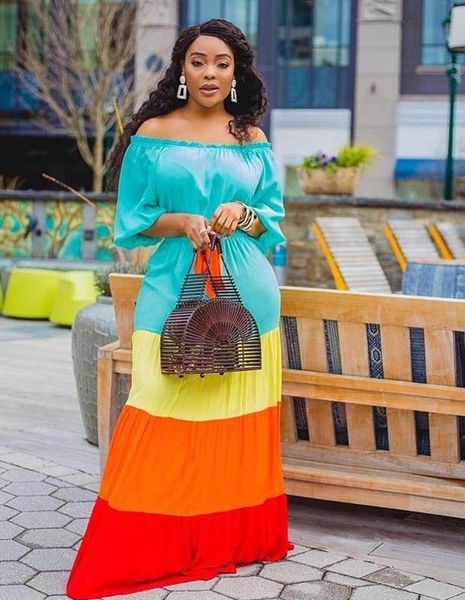 

big casual dresses colorful color matching long dress, Black;gray