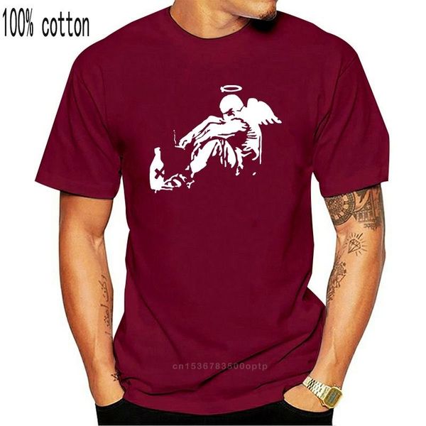 

men's t-shirts banksy drunken angel t-shirt tumblr street art instagram cool mens long sleeve homme plus size tee shirt, White;black