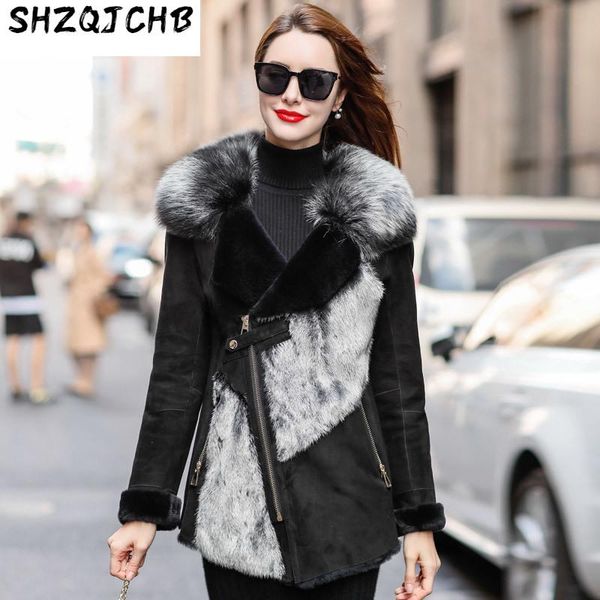 

women's fur & faux jchb 2021 mink coat slim sheep collar winter, Black